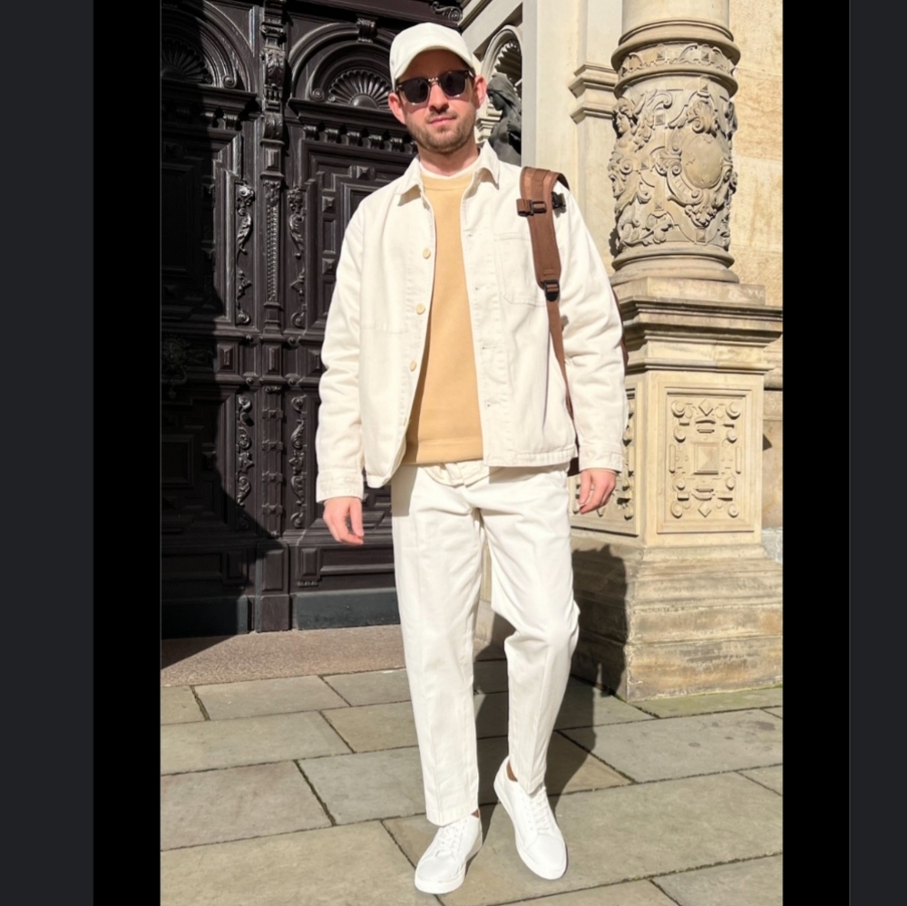 Uniqlo Over Shirt Utility Canvas Lightweight Jacket sz L ecru cream unisex